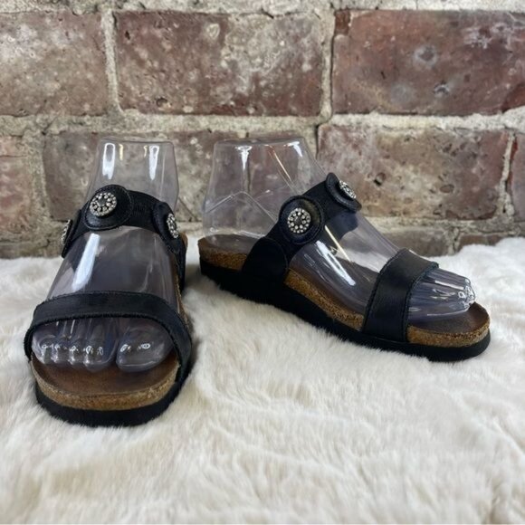 NAOT Black Wedge Double Strap Sandal Sz 6 Narrow - Picture 3 of 7